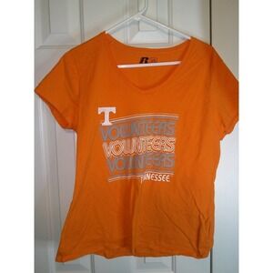 Vintage Russell Tennessee Volunteers T-Shirt‎ V-Neck Short Sleeve Orange L/G
